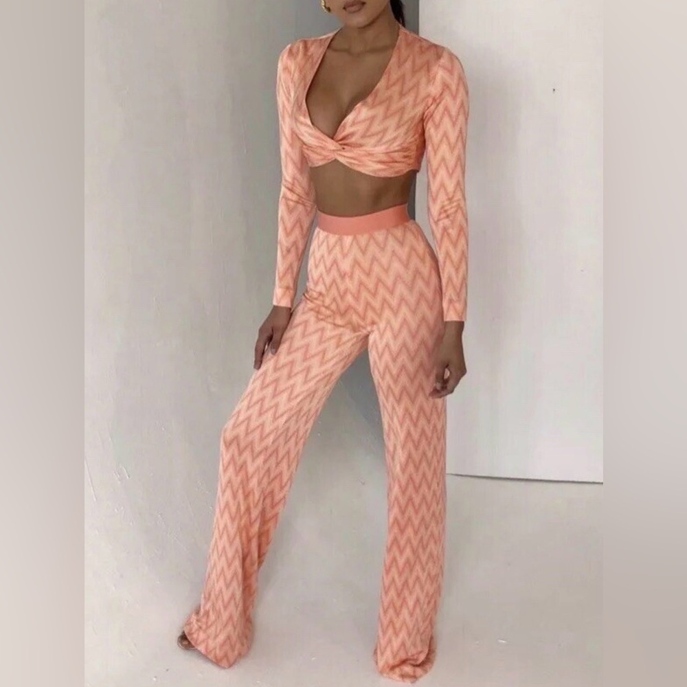 House of CB Peach Zigzag Jumpsuit - Picture 2 of 8